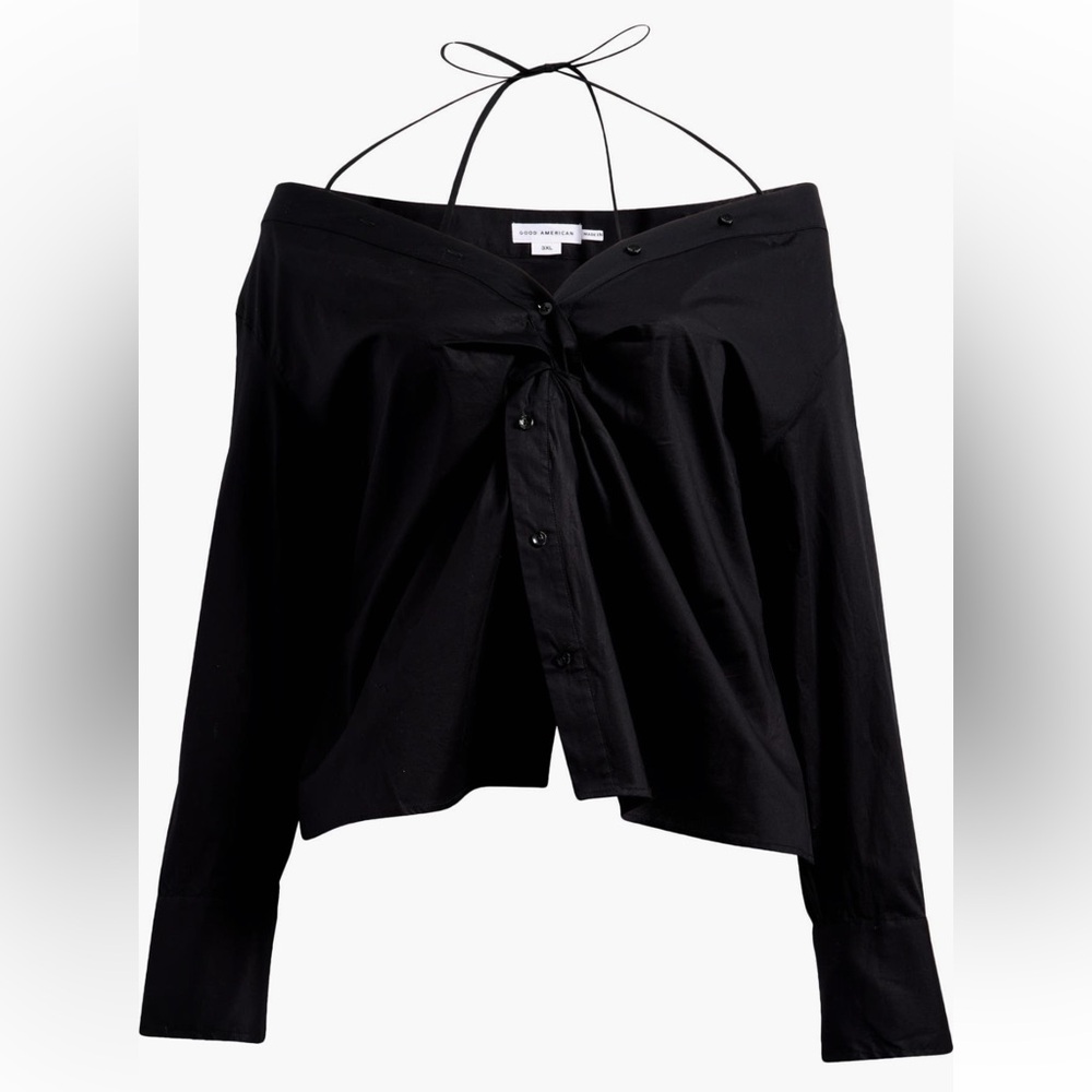 Good American Black Off-Shoulder Top with Buttons